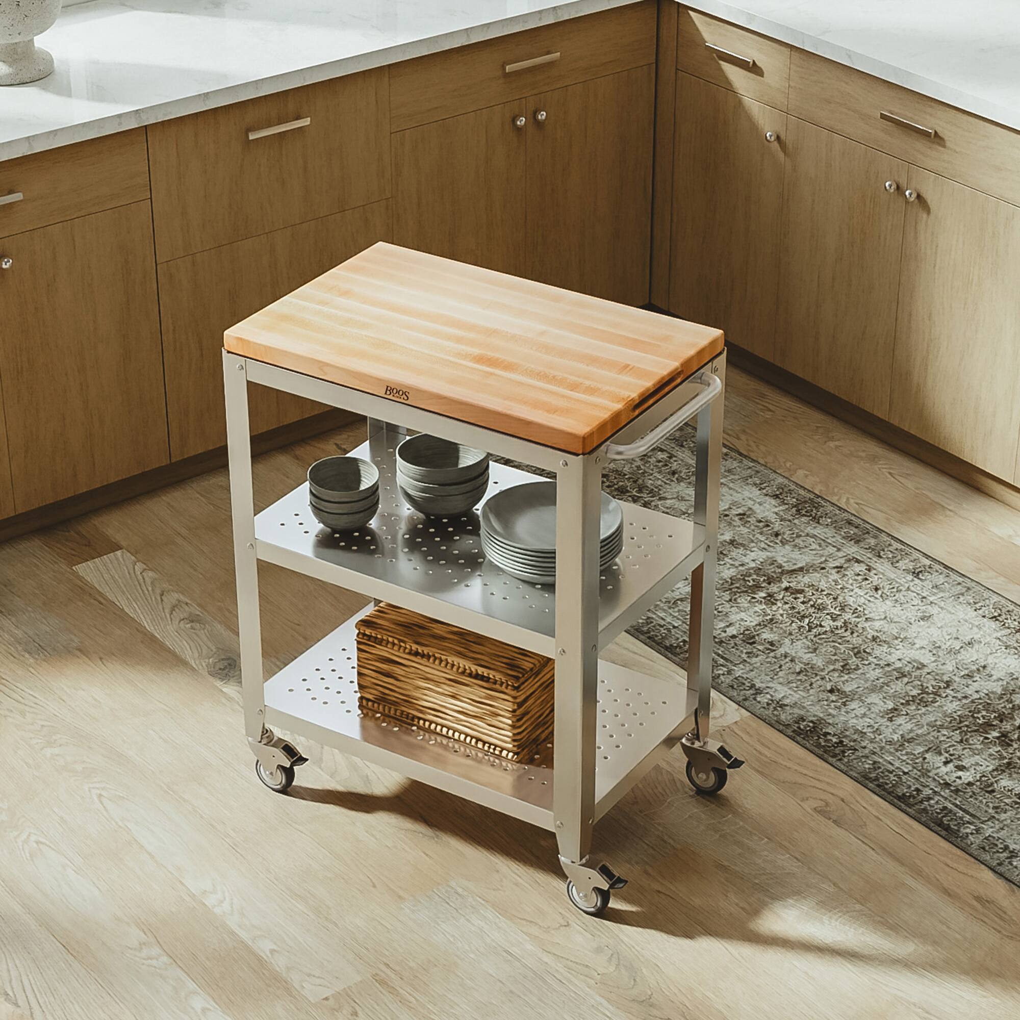 Alt View 7. John Boos - John Boos Cucina Culinarte Kitchen Cart with Removable Maple Wood Cutting Board - NATURAL.