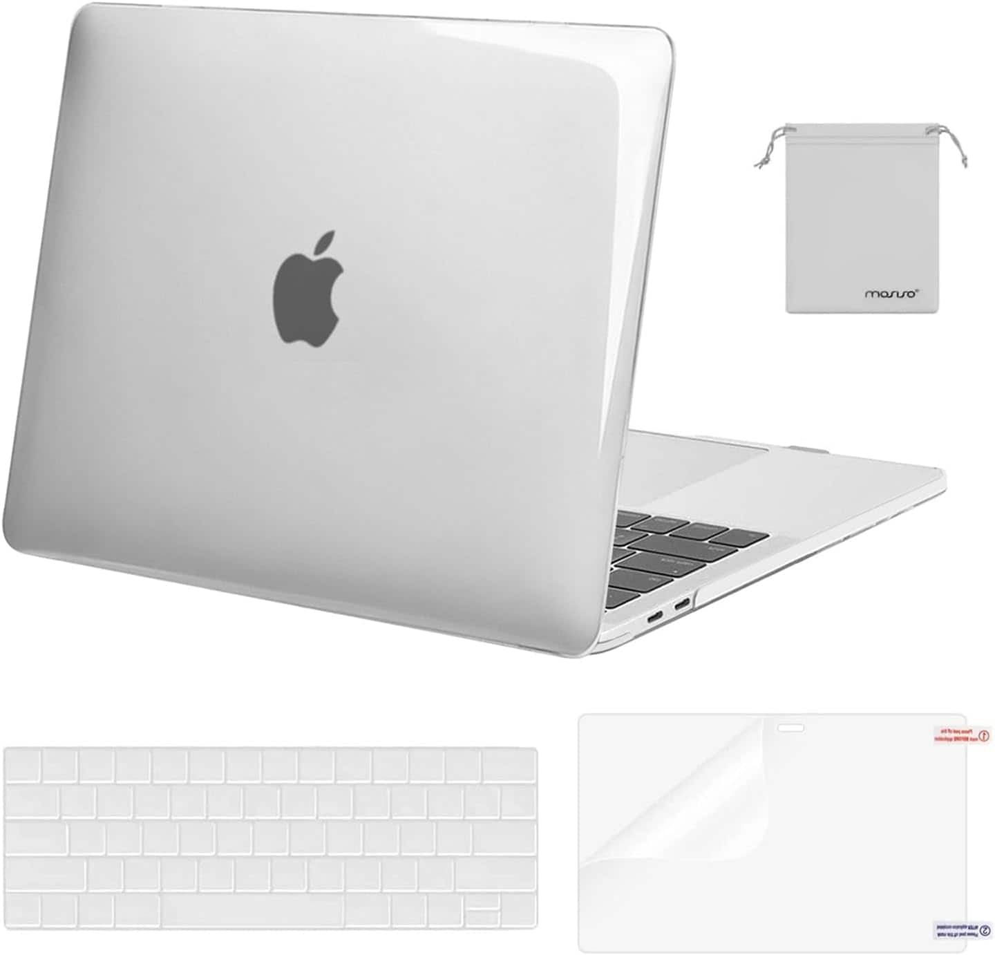 mosiso - MacBook Pro 13" hard shell case with keyboard skins, screen protector and storage bag - Crystal Clear
