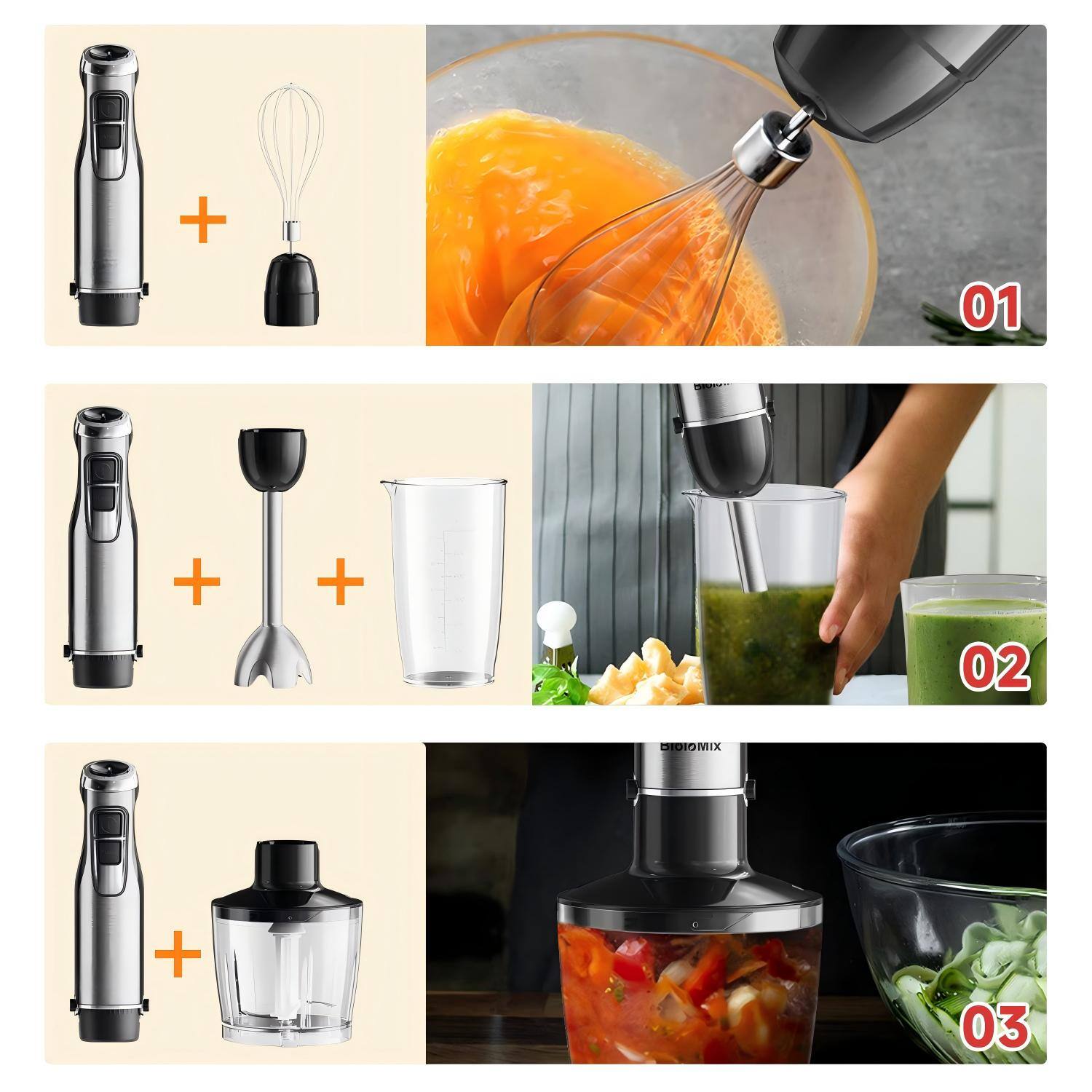 Alt View 2. Luckbyte - 4 In 1 1200W Handheld Immersion Blender - Silver.