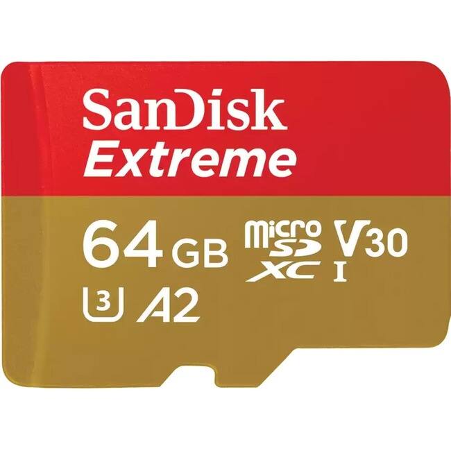 SanDisk - Extreme 64 GB Class 3/UHS-I V30 microSDXC - 170 MB/s Read - 80 MB/s Write