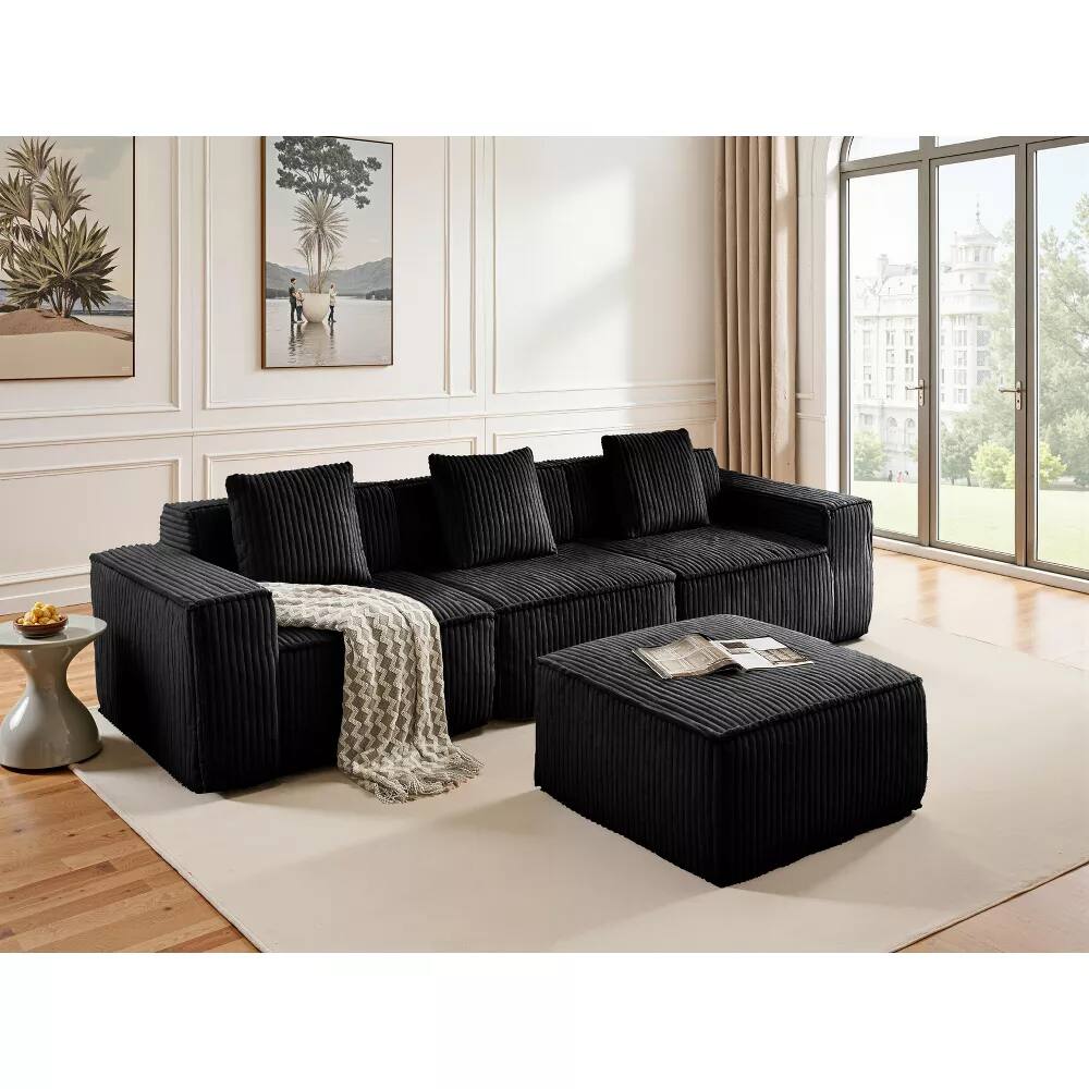 Alt View 2. Meqiodas - Boneless Couch for Living Room, Modular Sectional Sofa with Ottoman, Convertible L Shaped Couch, No Assembly Required - Black.