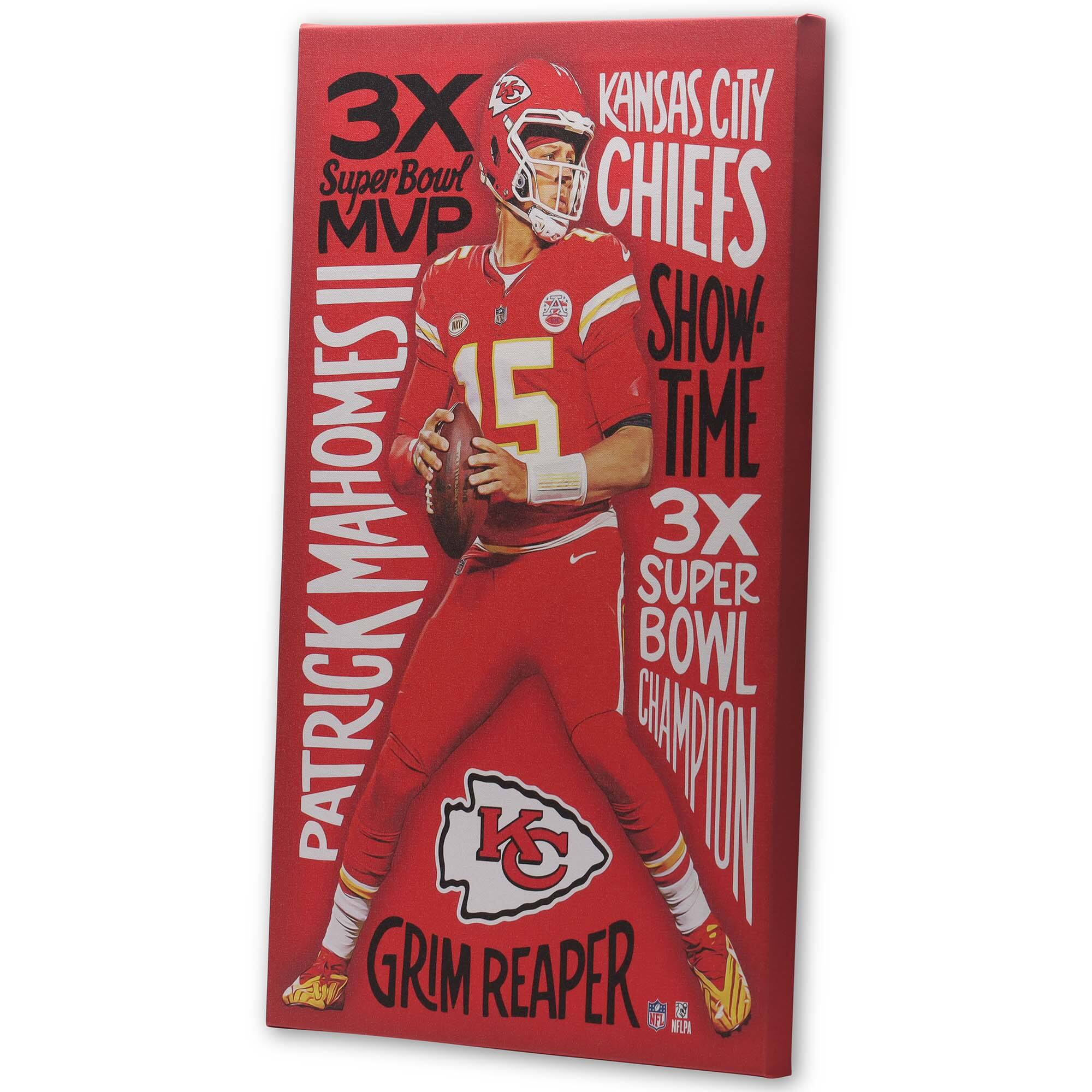 3X Super Bowl MVP  
PATRICK MAHOMES III  
KANSAS CITY CHIEFS  
SHOW TIME  
3X SUPER BOWL CHAMPION  
GRIM REAPER