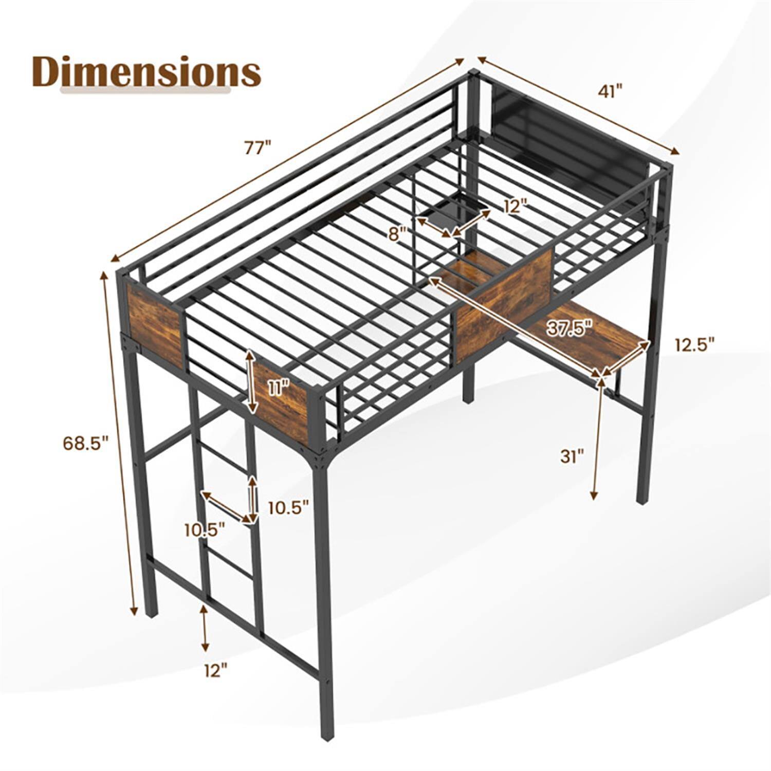 Dimensions: 41", 77", 8", 12", 37.5", 12.5", 11", 68.5", 31", 10.5", 10.5", 12"
