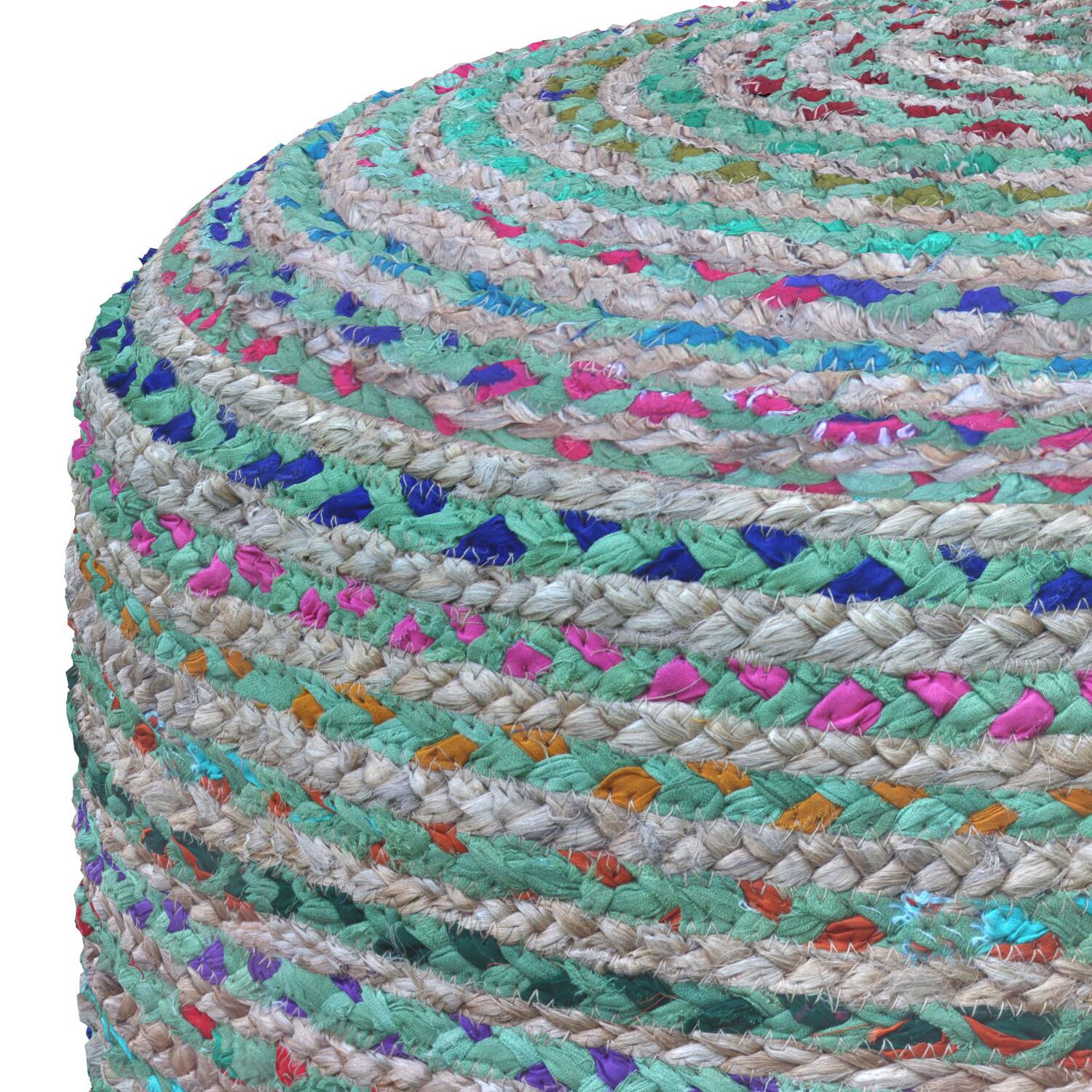 Alt View 2. Simpli Home - Simpli Home Margo 20 inch Wide Round Pouf in Green Handwoven Jute and Cotton - Green.