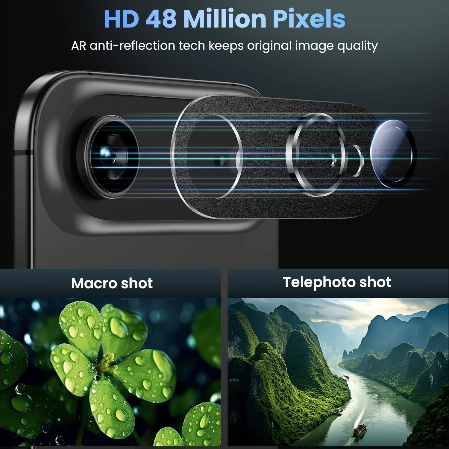 HD 48 Million Pixels  
AR anti-reflection tech keeps original image quality  

Macro shot  
Telephoto shot