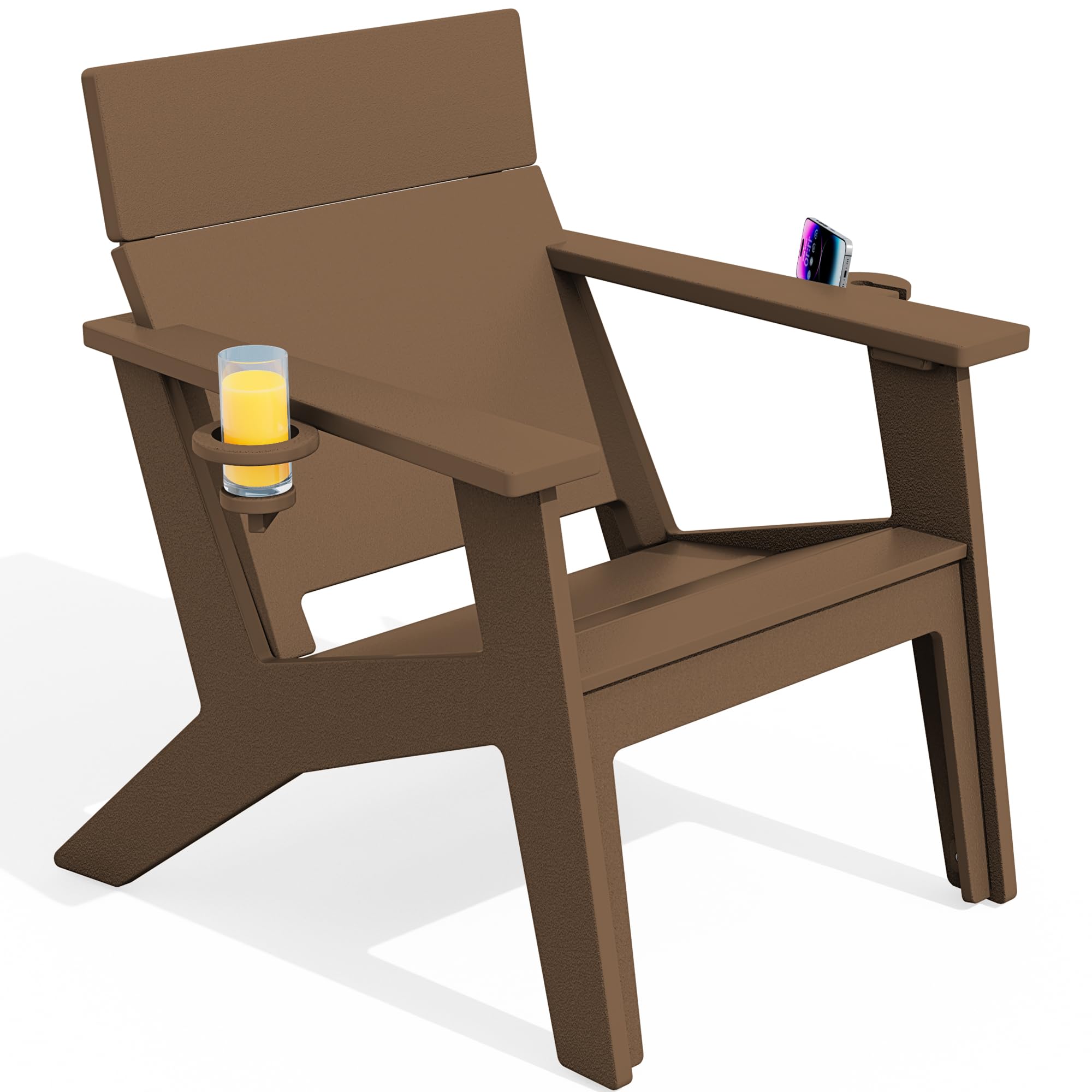 Front. SERWALL - SERWALL Modern Adirondack Chair Tall Lounge Chair with Cup Holder,Slatless Solid Backrest,Brown - brown.