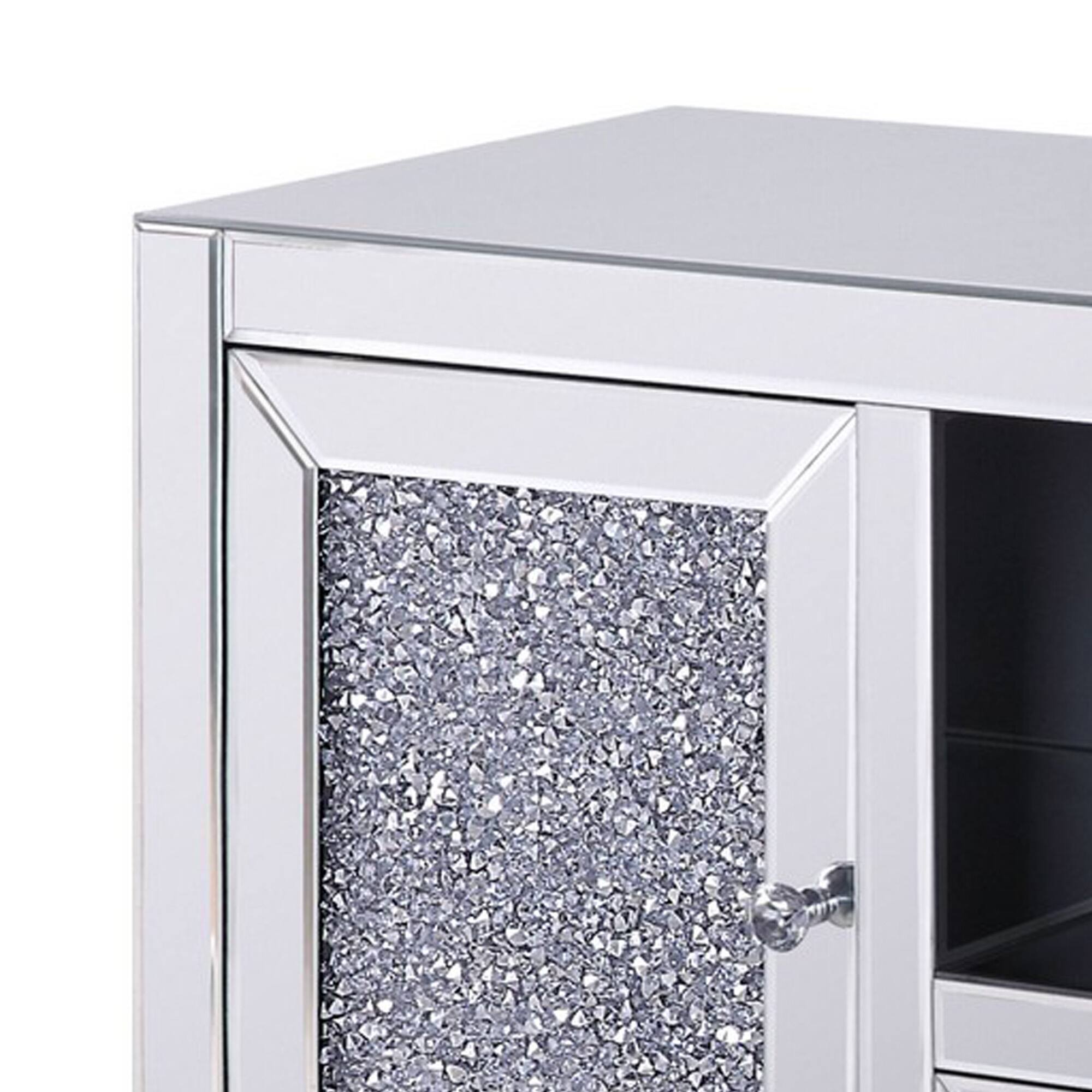 Alt View 1. Manhattan Lane - Noe 59 Inch Wood TV Entertainment Media Console, Faux Diamond Inlay - Silver.