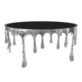 Manhattan Lane - Capri Coffee Table | 36 Inch Round Glass Top | Melting Drip Design - Silver/Black