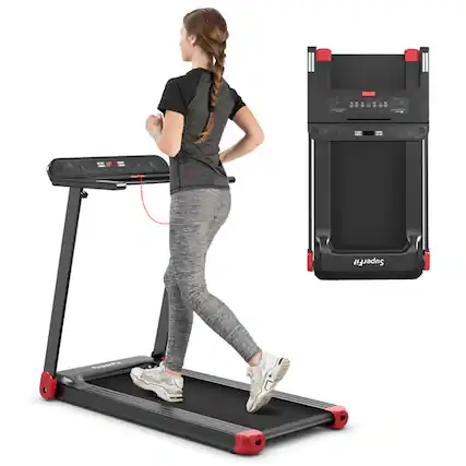 Front. Kadyn - Electric Treadmill, Walking Jogging Machine,Folding Electric Compact Walking Treadmill with APP Control Speaker-Red - Red.