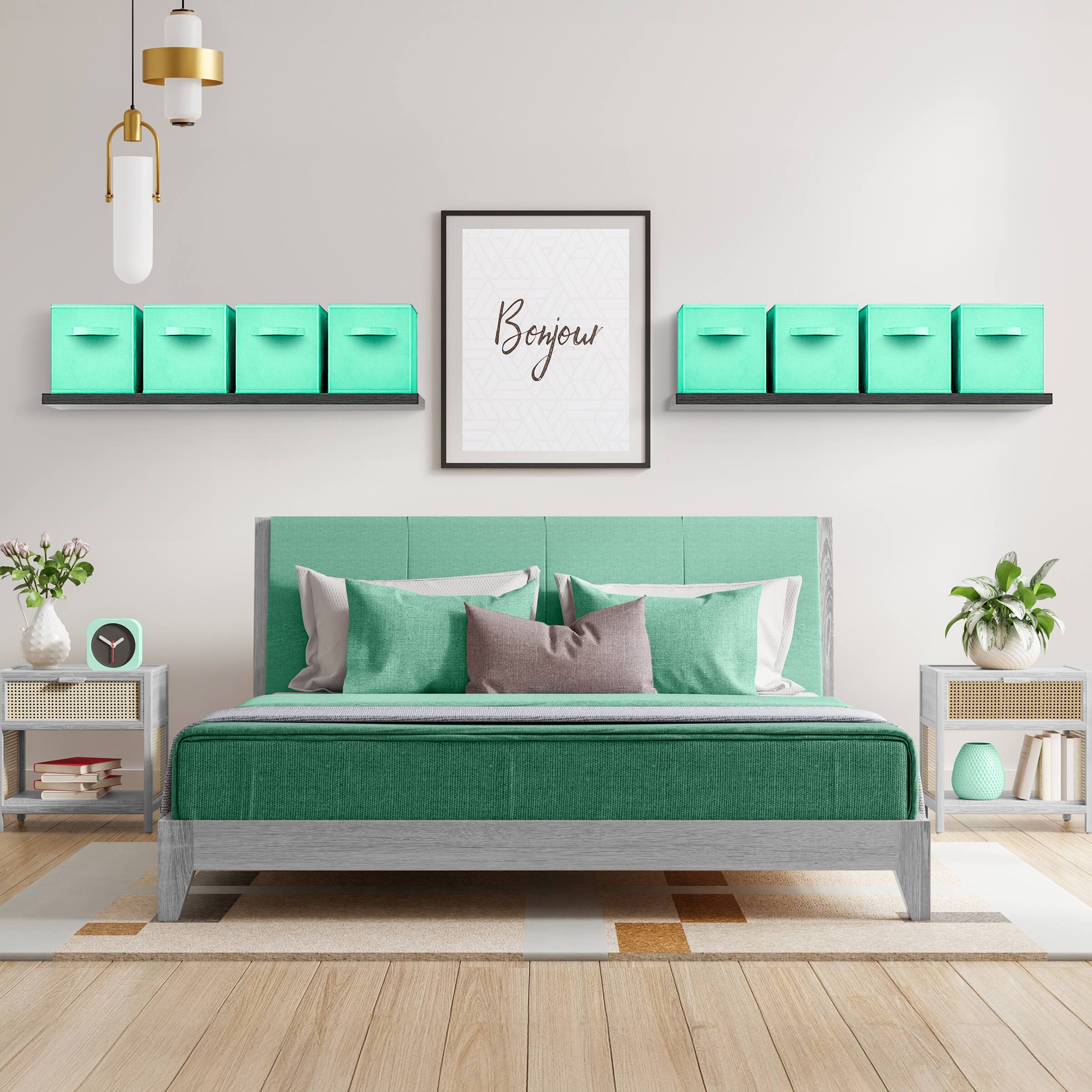 Alt View 3. Sorbus - Sorbus 13 Inch Storage Bins - Sturdy Collapsible Fabric Storage Cubes with Handle - 8 Foldable Baskets for Organizing - Teal.