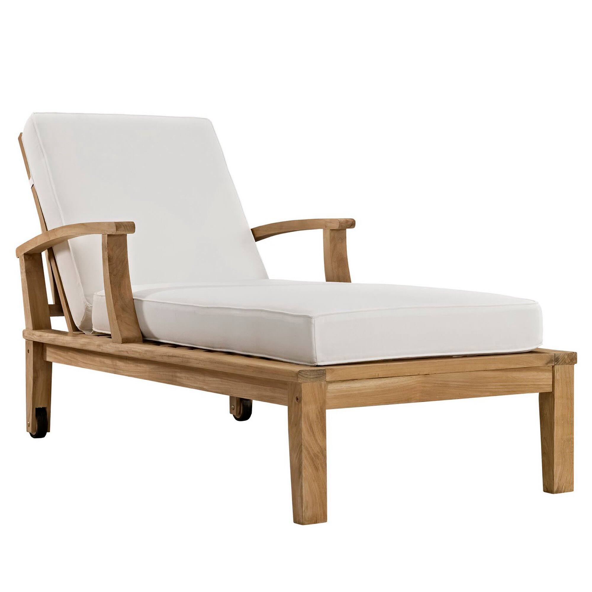 Front. Modway - Marina Outdoor Patio Teak Single Chaise - Natural White.