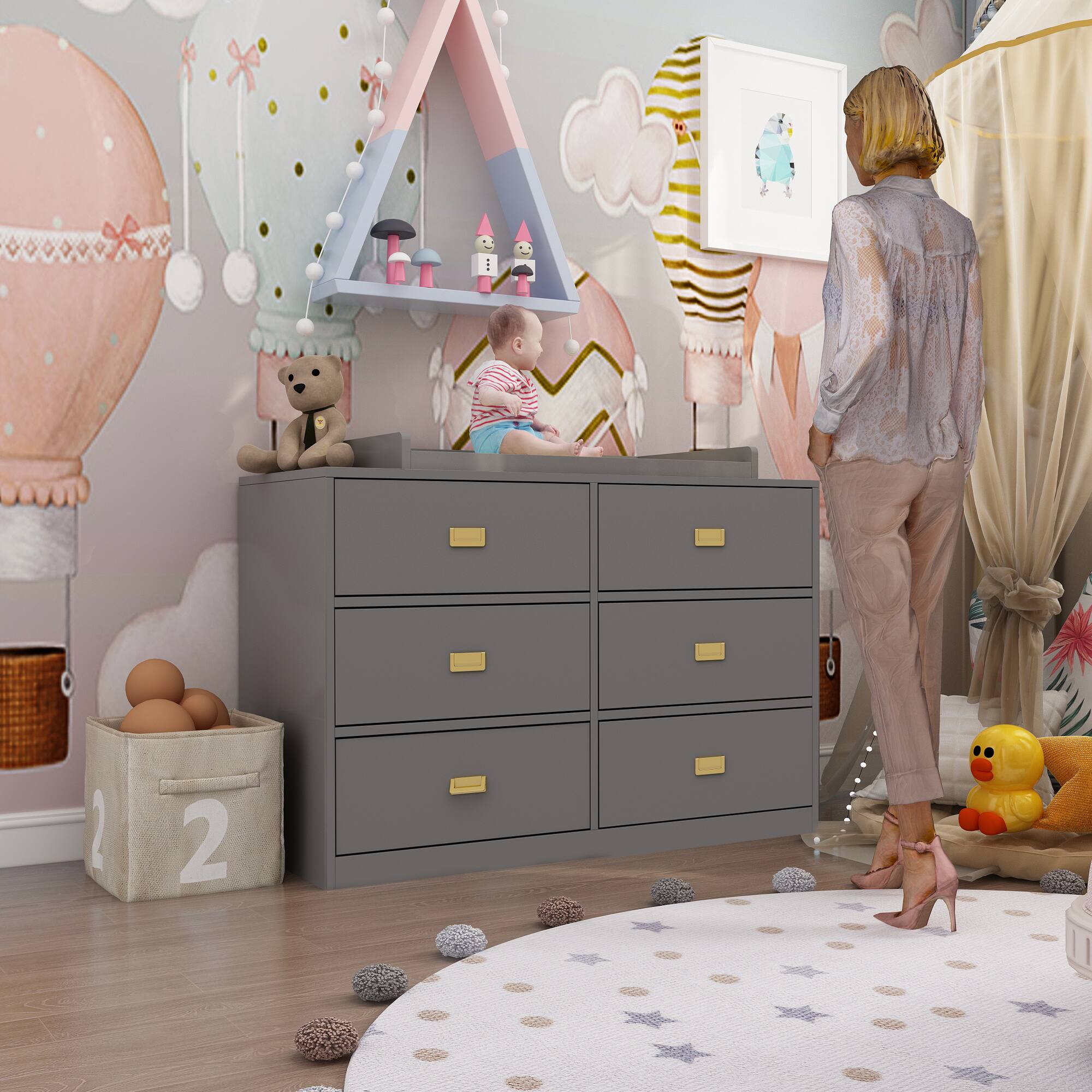 Alt View 8. FUFU & GAGA - FUFU&GAGA Mordern Baby Changing Table Dresser: Quiet Slides & Chic Metal Handles - Gray.