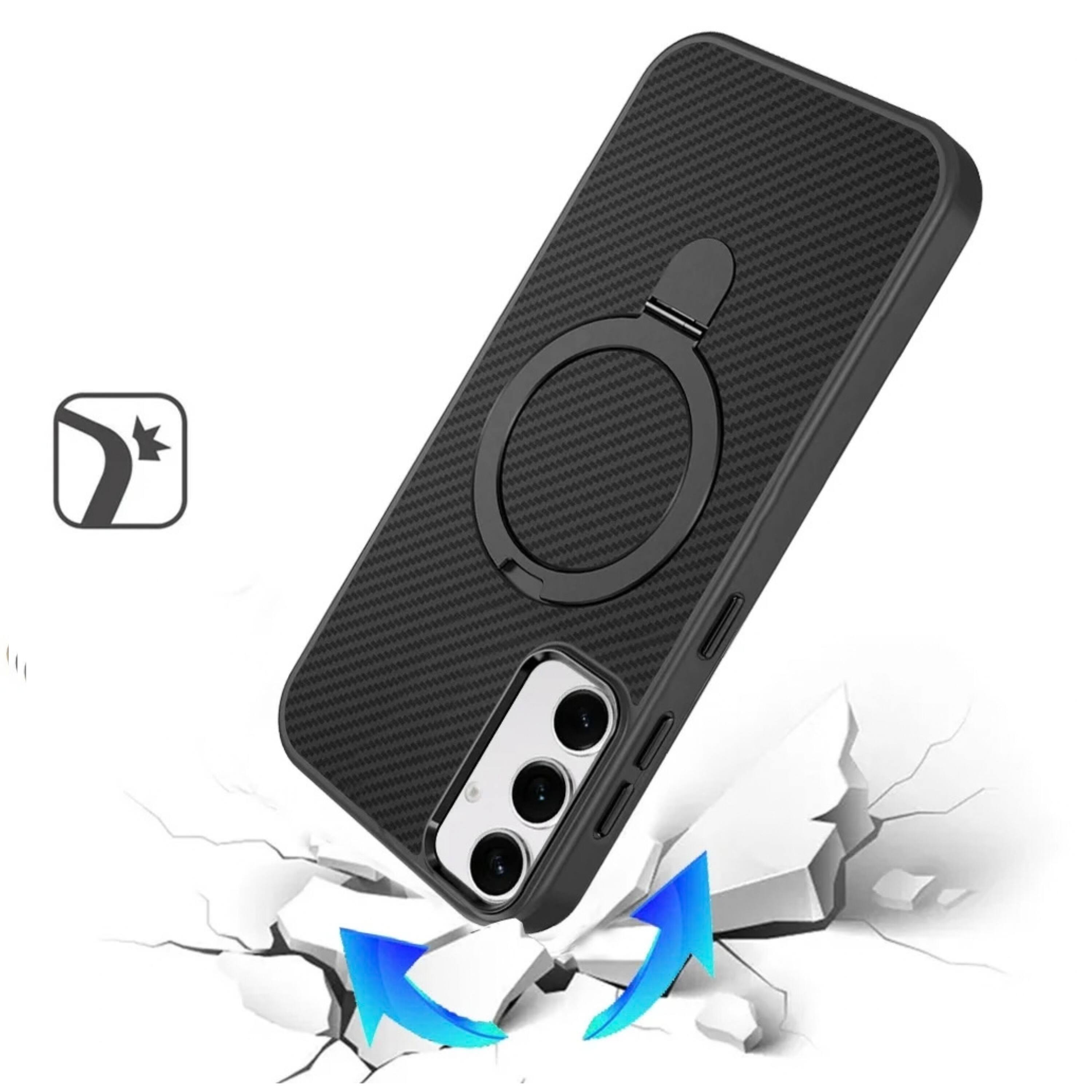 Angle. Kitcheniva - Magnetic Circle Ring Stand Rugged Phone Case With Tempered Glass For Samsung S25 Plus S24 Plus Brown - Brown.