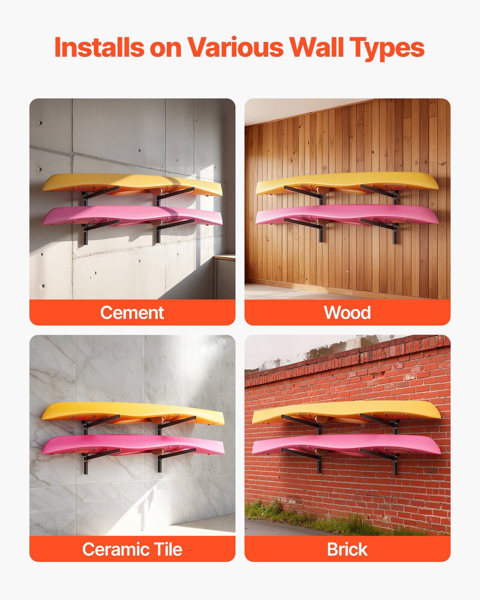 Installs on Various Wall Types

- Cement
- Wood
- Ceramic Tile
- Brick