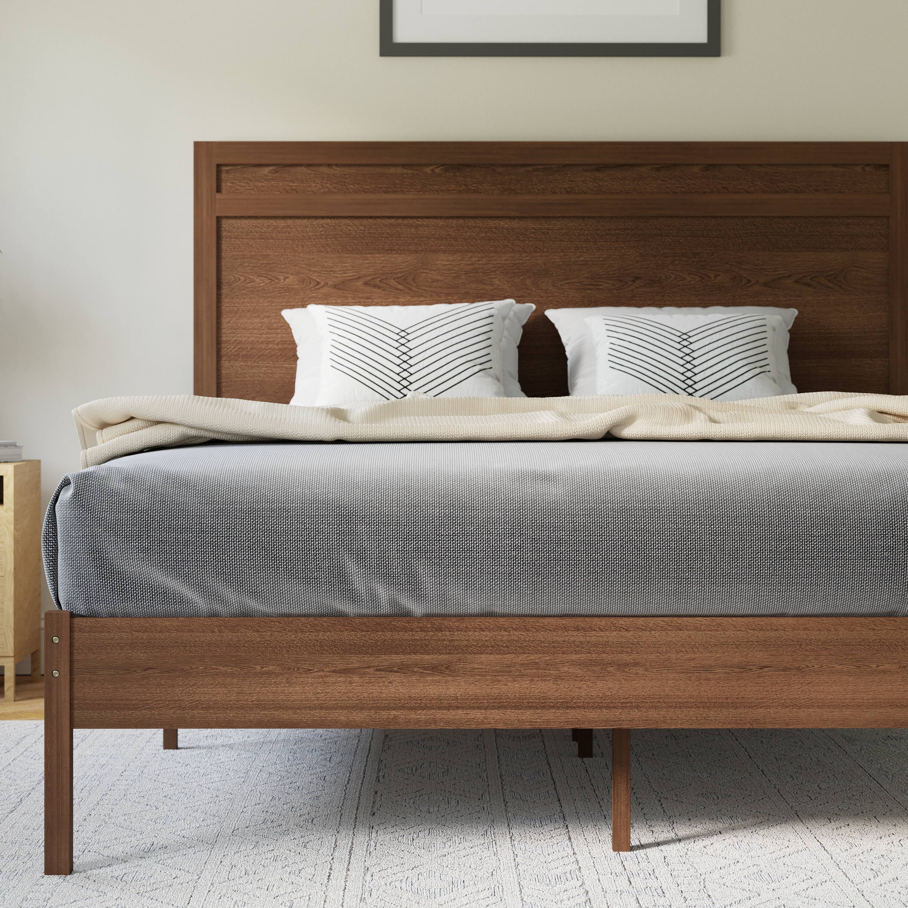 Alt View 2. Flash Furniture - Kingston Queen Size Solid Wood Platform Bed with Wooden Slats and Headboard, No Box Spring Needed, Brown - Brown.