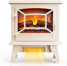 Winado - 20" Electric Fireplace Stove Space Heater, 1400W Portable Freestanding with Thermostat, Overheat & Tip-Over Protections - Ivory