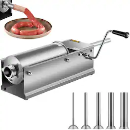 VEVOR - Manual Sausage Stuffer, 5 L / 11 LBS Horizontal Sausage Machine, Dual-Speed Meat Stuffer, Made of Food-Grade - Silver