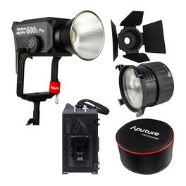 Light Storm 600X Pro V Mount with Aputure Fresnel and Barndoors Bundle