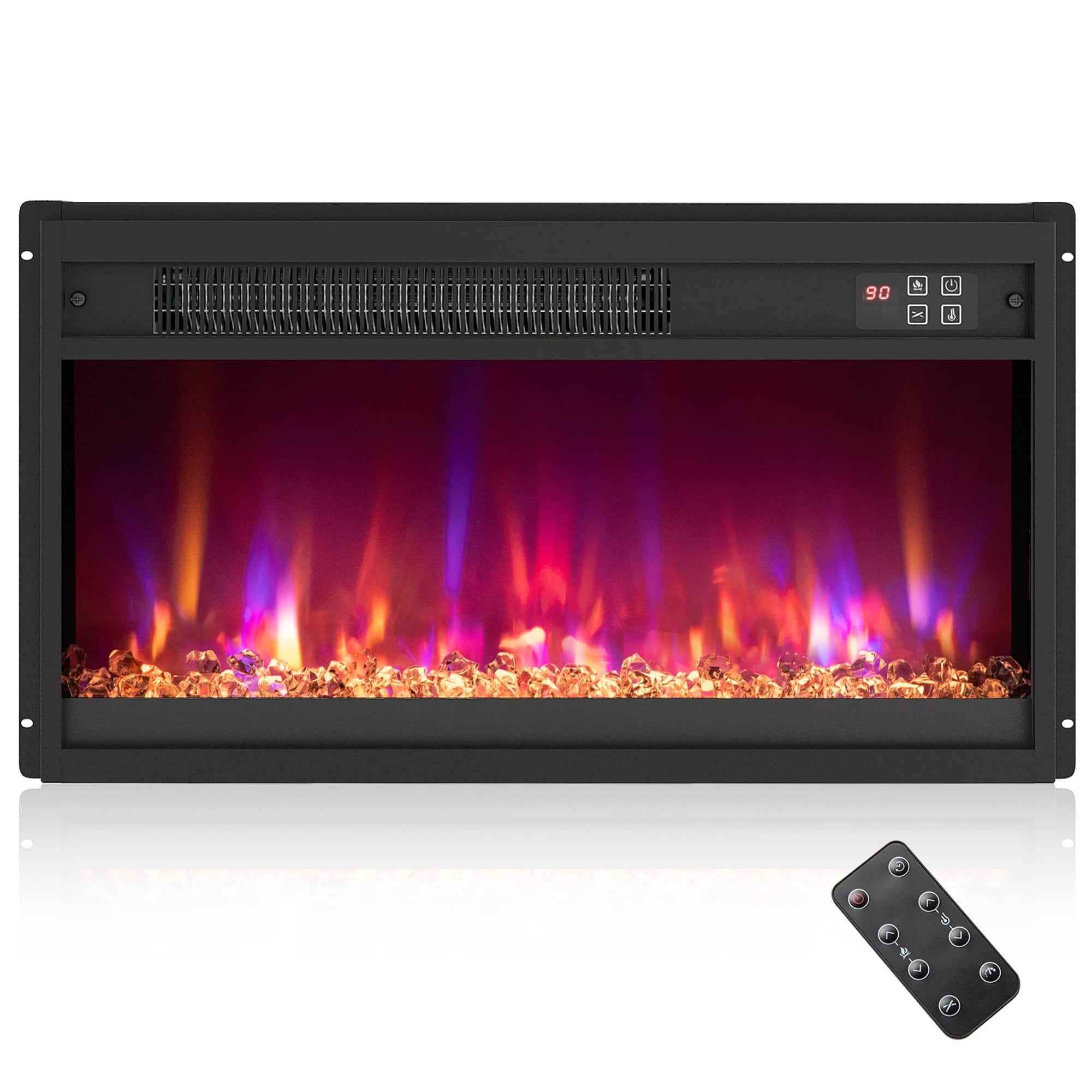Front. Gymax - Gymax 23'' Electric Fireplace Insert Recessed 1500W Fireplace Heater w/ Remote Control - Black.