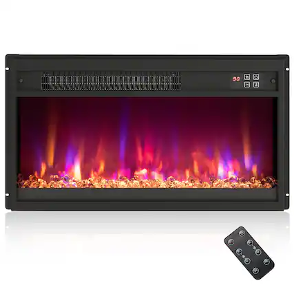 Front. Gymax - Gymax 23'' Electric Fireplace Insert Recessed 1500W Fireplace Heater w/ Remote Control - Black.