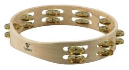 Tycoon Percussion - Double-Row Wooden Tambourine, Sturdy Siam Oak Frame, Bright-Sounding Mixed Brass & Steel Jingles