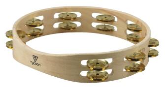 Front. Tycoon Percussion - Double-Row Wooden Tambourine, Sturdy Siam Oak Frame, Bright-Sounding Mixed Brass & Steel Jingles.