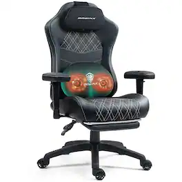 Dowinx - Gaming Chair with Heated Massage Lumbar Support,Ergonomic Computer Chair with Pocket Spring Cushion - Black