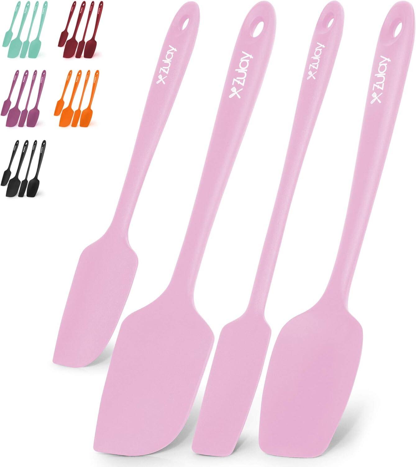 Zulay Kitchen - 4pcs Silicone Spatula Set - Heat Resistant Silicone Tools for Cooking, Baking & Mixing - Pink