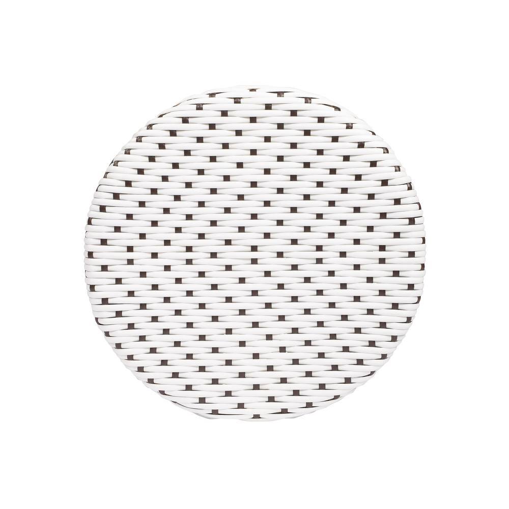 Back. Butler Specialty - Tobias Rattan Round 24" Counter Stool - White And Brown Dot.