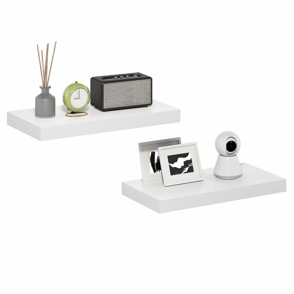 Left. Furinno - TANNA Set of 2, 12 x 24 Wall Shelf, Floating Shelves for Wall, Wall Mounted Shelf with Invisible Bracket, 2-in Thick - White.