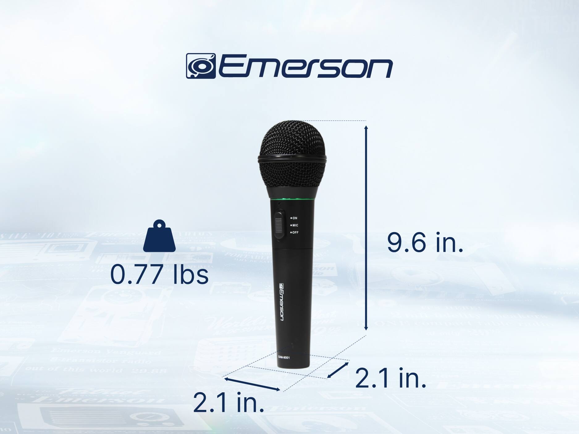 Emerson
0.77 lbs
9.6 in.
2.1 in.