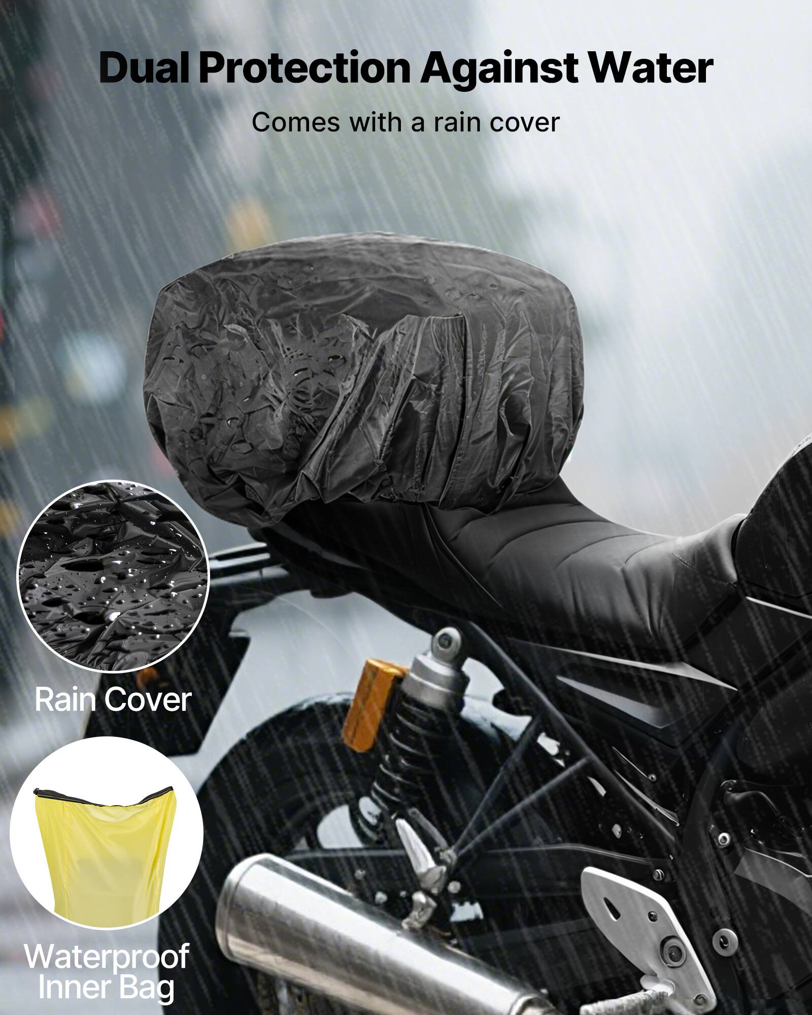 Dual Protection Against Water  
Comes with a rain cover  

Rain Cover  

Waterproof Inner Bag