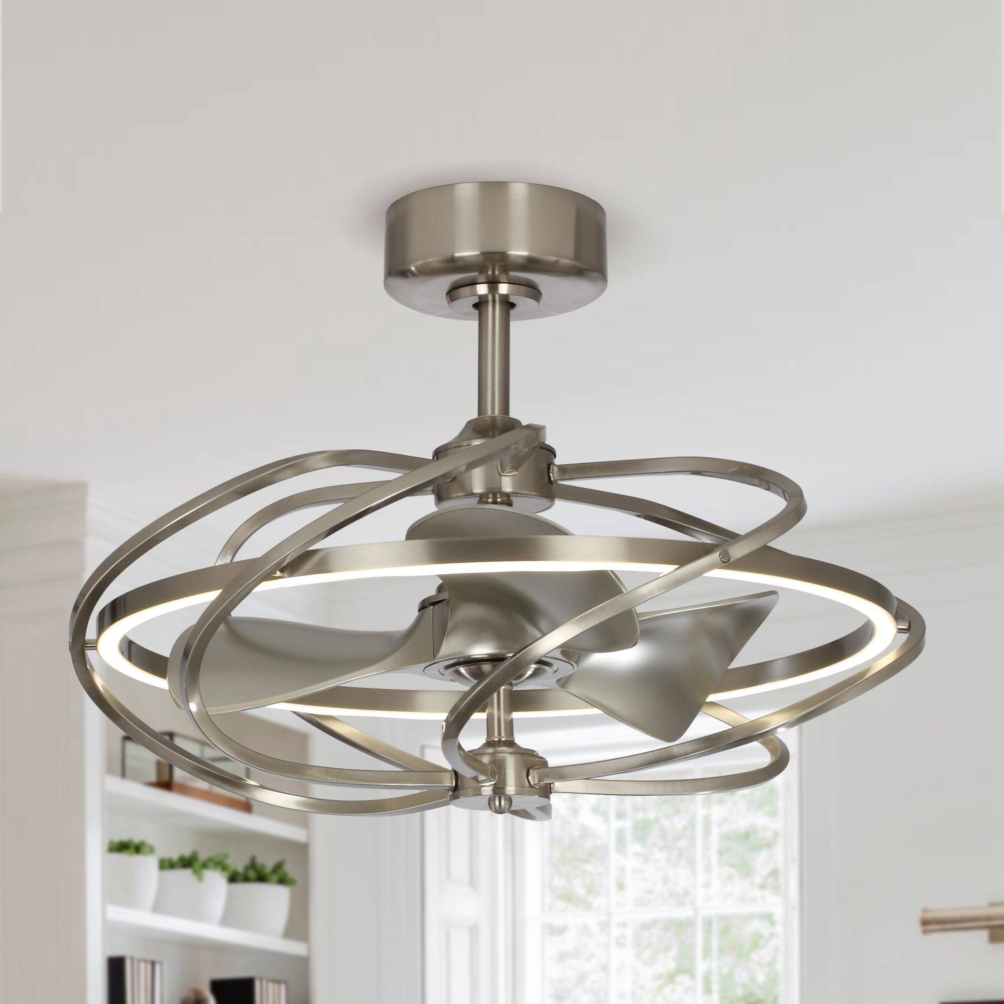 Front. Parrot Uncle - 27" Modern Nickel 3-Blade LED Ceiling Fan with Remote Control - Nickel.