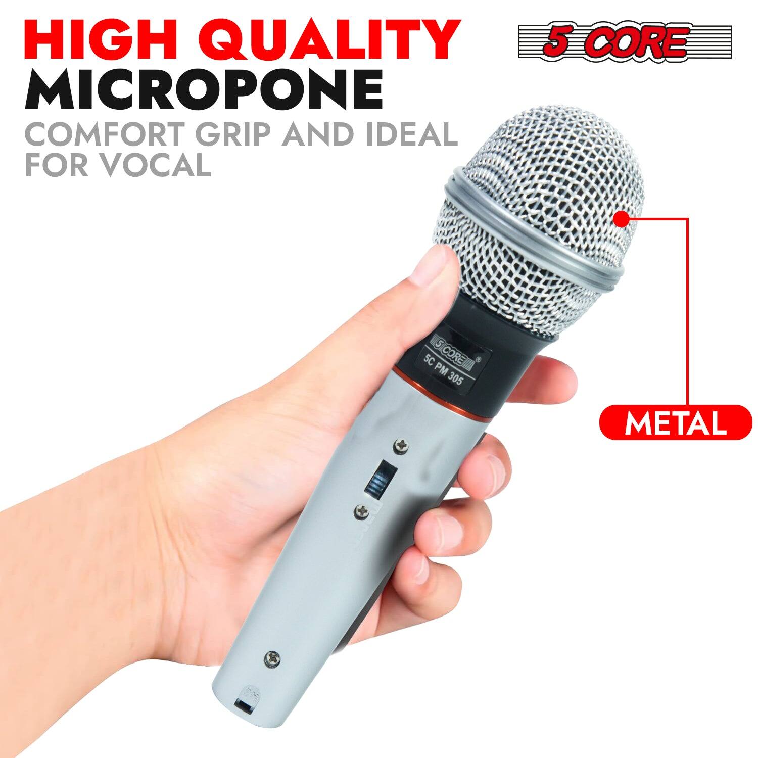 HIGH QUALITY 5 CORE MICROPHONE WITH COMFORT GRIP AND IDEAL FOR VOCAL. 5C CORE PM 305 METAL.