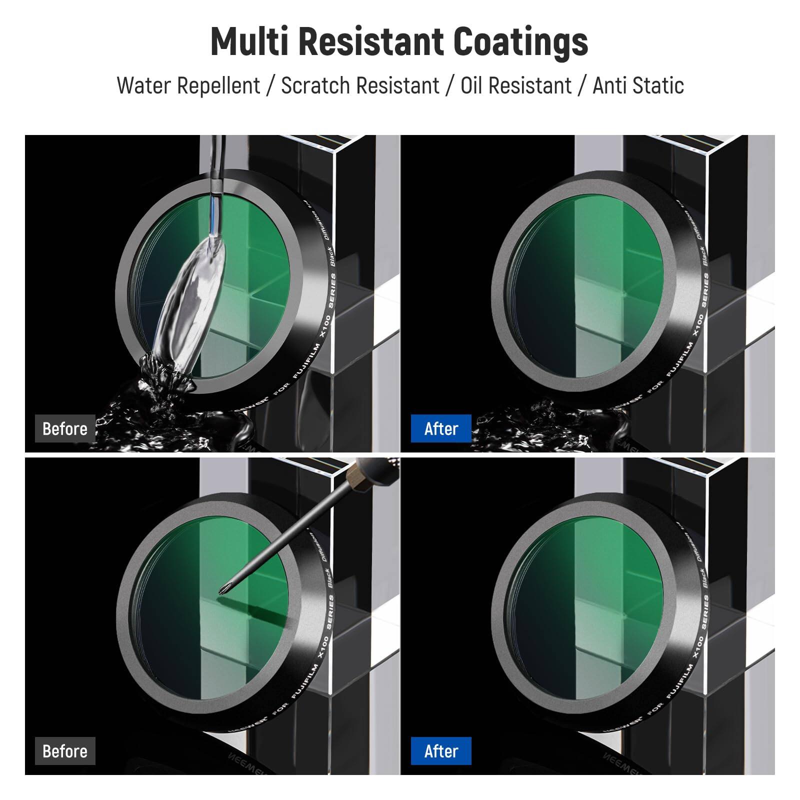 Multi Resistant Coatings  
Water Repellent / Scratch Resistant / Oil Resistant / Anti Static  

Before After  
1 SERIES X100  
PUJPILM - - SERIES K100  
PLRFILM  

Baca ERISO X100  
PUJFILM FOE Blce S K100  
FUJFILM FEVES