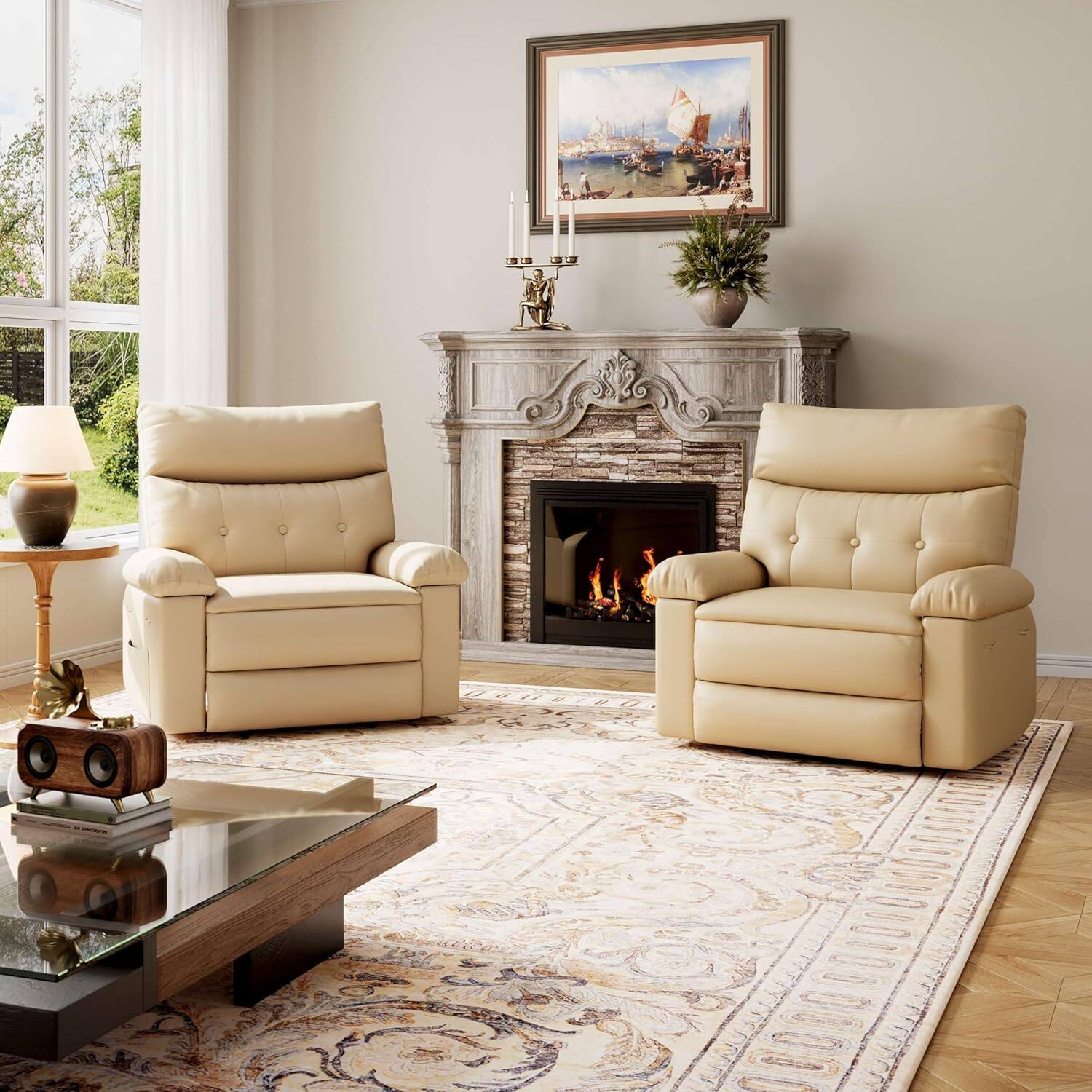 Alt View 2. Acekool - Oversized 68"Recliner Chair Rocker, Swivel & Manual Recline Functions for in Living Room, Nursery & Bedroom - Beige.