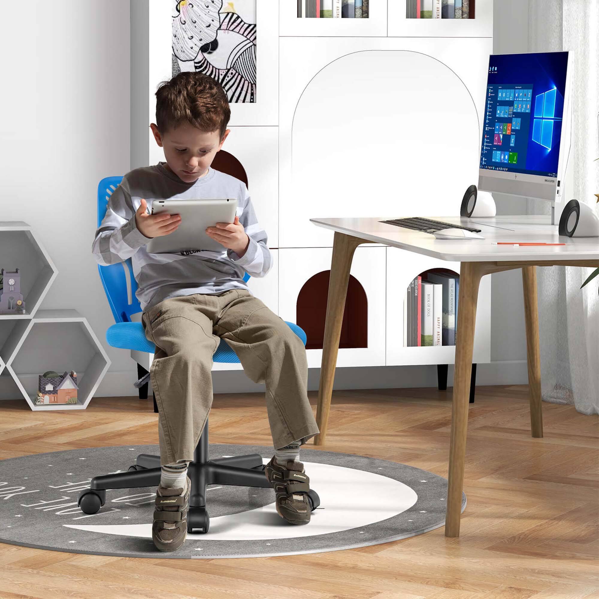 Alt View 3. Costway - Costway Height-adjustable Ergonomic Kids Desk Chair with Universal Casters Working Chair - Blue.