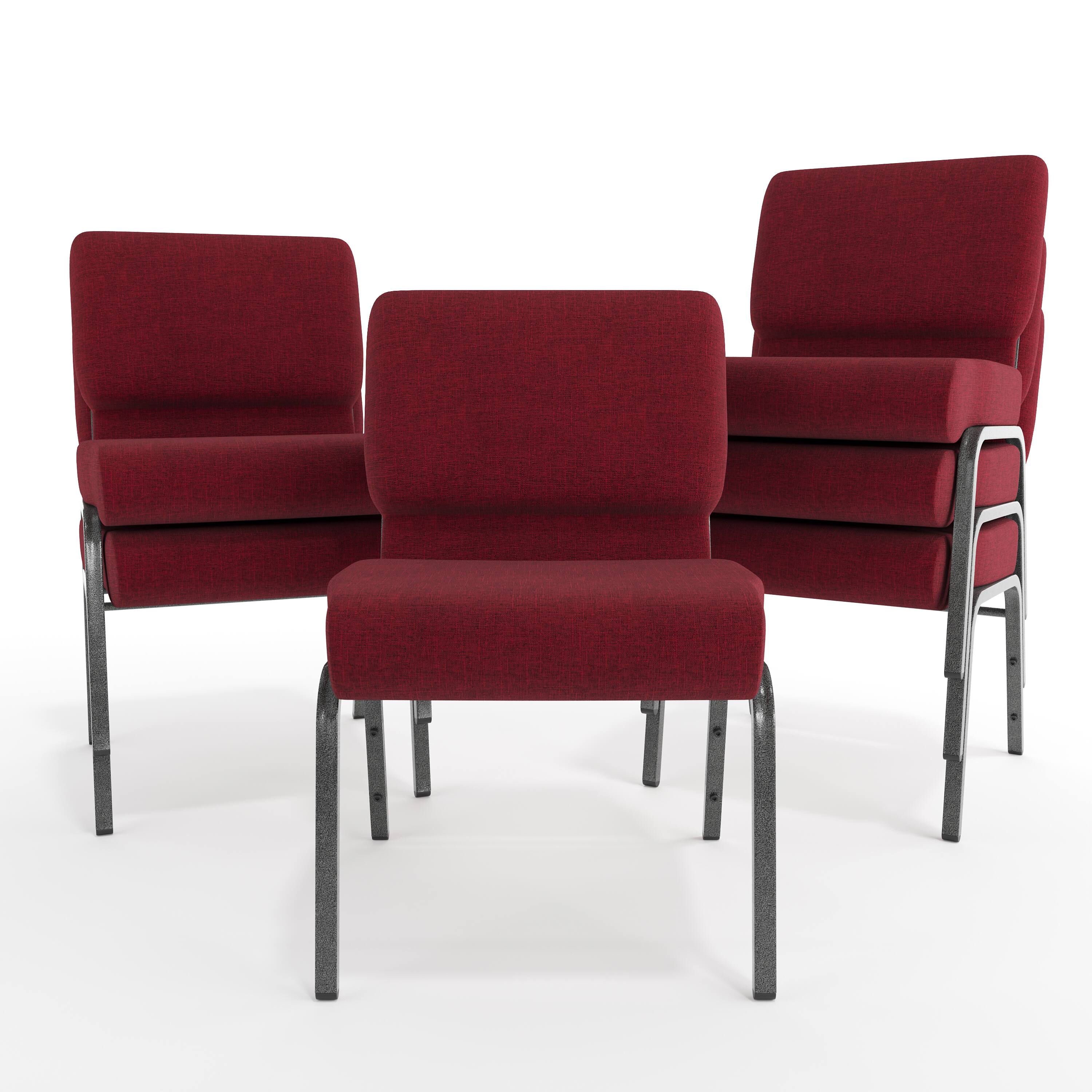 Alt View 10. Emma + Oliver - 21"W Stackable Church/Reception Guest Chair - Crimson Fabric/Silver Vein Frame.