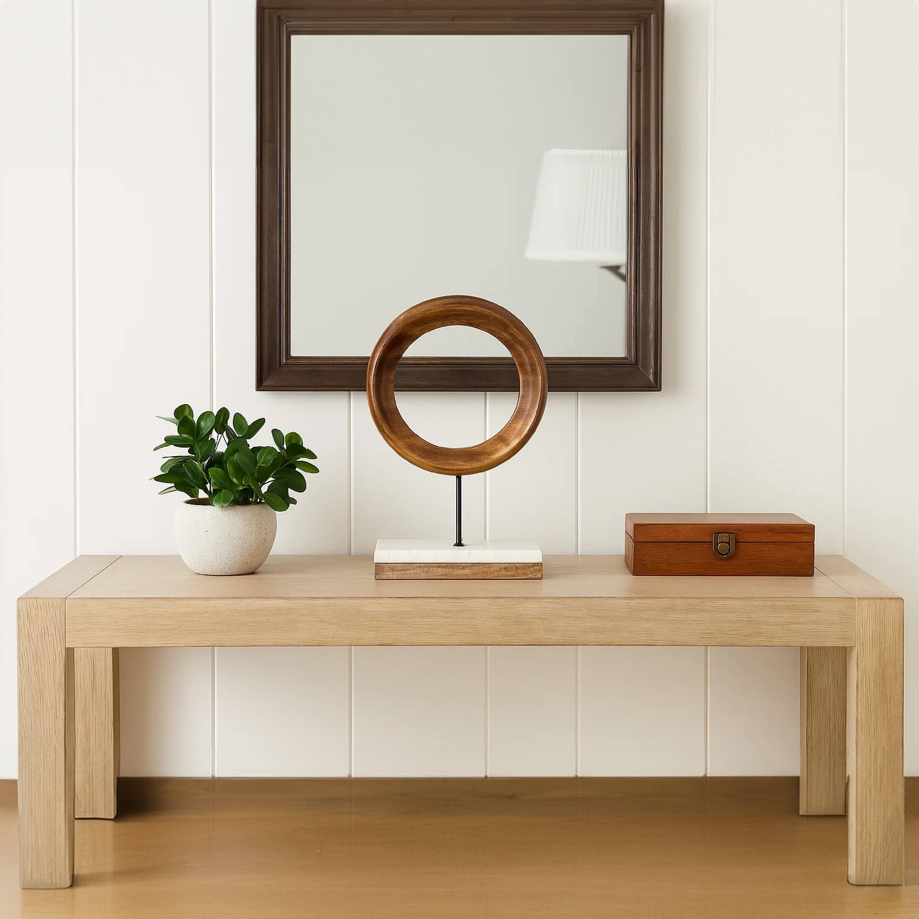 Alt View 9. Manhattan Lane - Decorative Tabletop Sculpture |Mango Wood Ring Design |Iron Stem and Marble Base - Brown, Black, White.