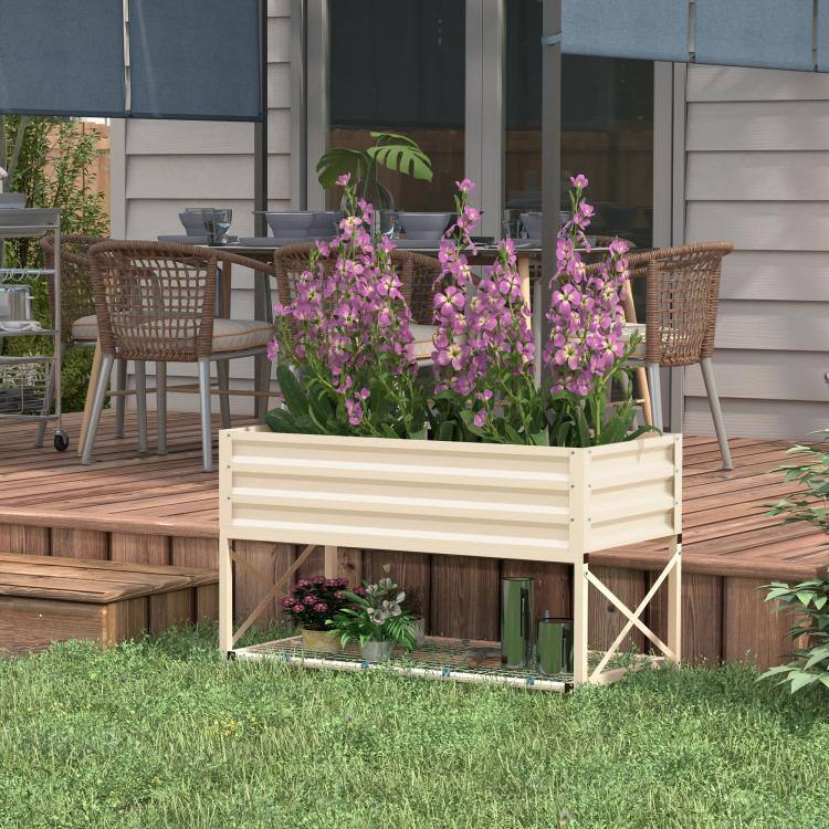 Alt View 2. PULUZ - Galvanized Raised Garden Bed, Metal Planter Box with Legs, Storage Shelf and Bed Liner, Plants NOT Included - Cream White.