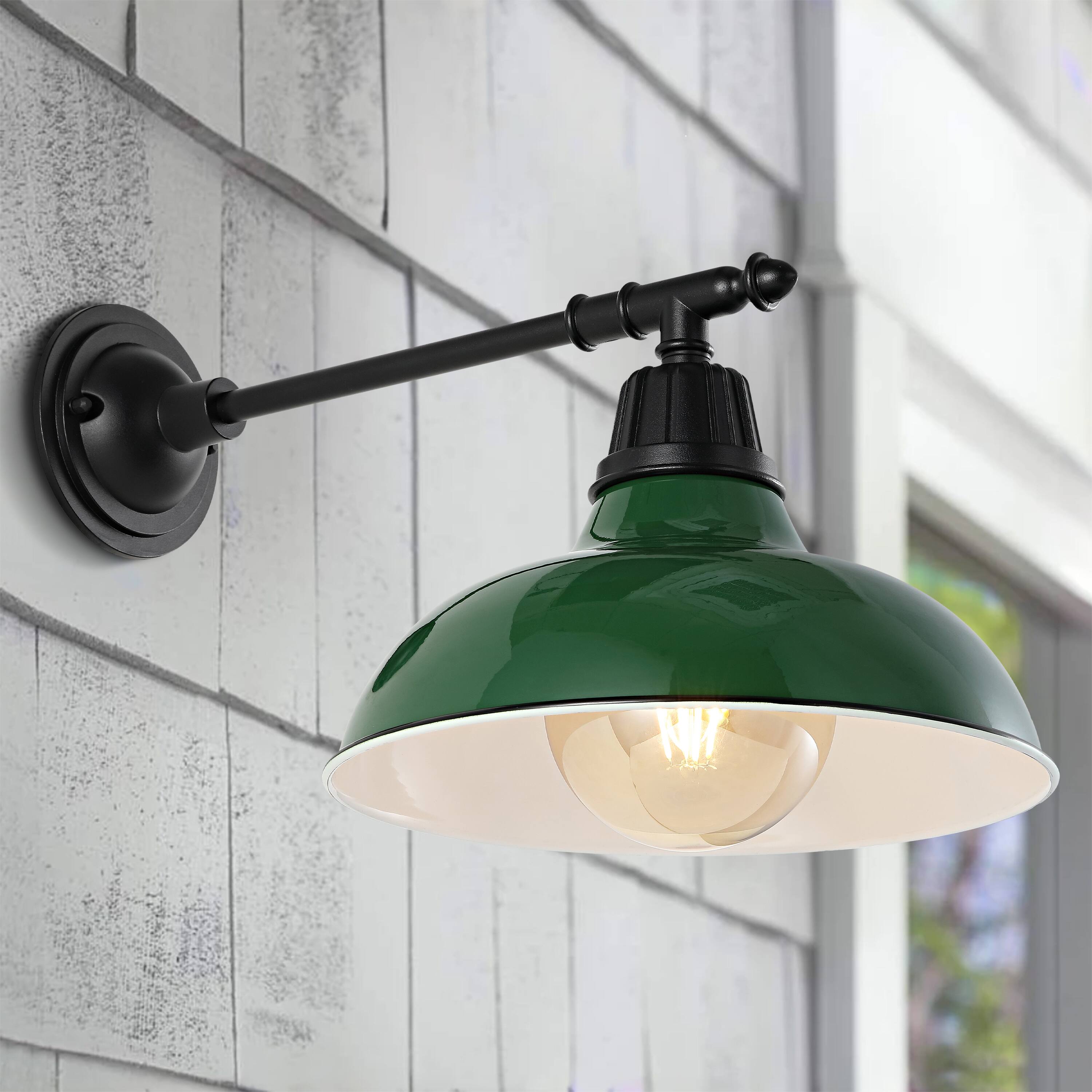 Alt View 6. Jonathan Y - Wallace 12.25" 1-Light Farmhouse Industrial Indoor/Outdoor Iron LED Victorian Arm Outdoor Sconce, Green - Green/Black.