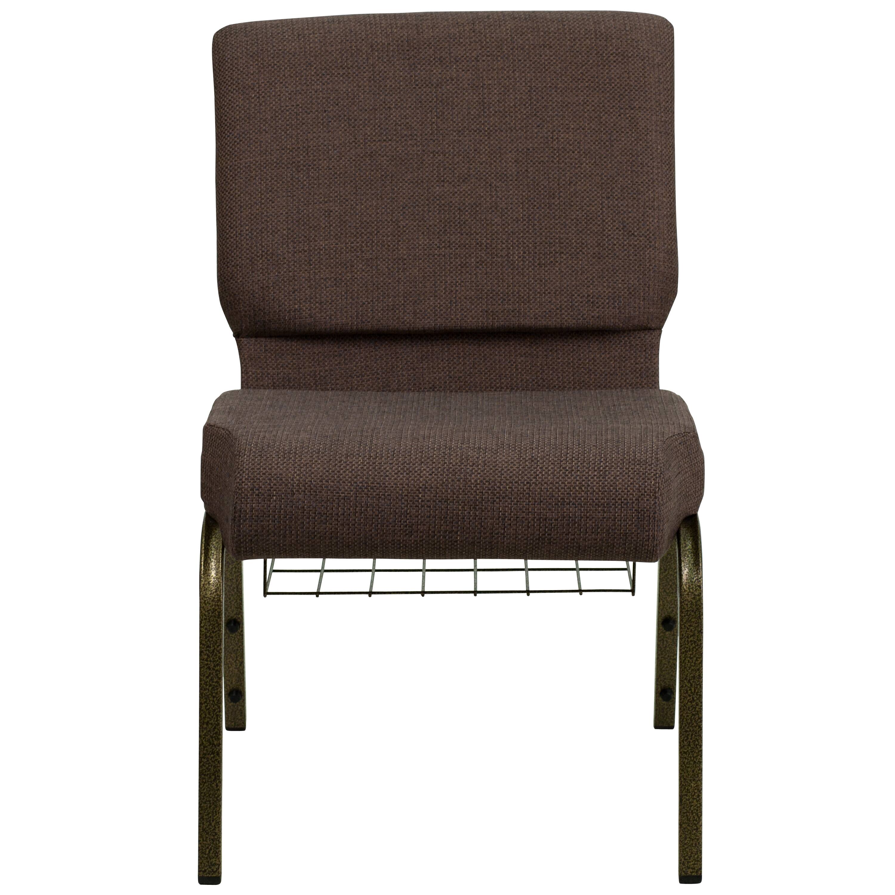 Alt View 7. Emma + Oliver - 4 Pack 21''W Church Chair with Book Rack - Brown Fabric/Gold Vein Frame.