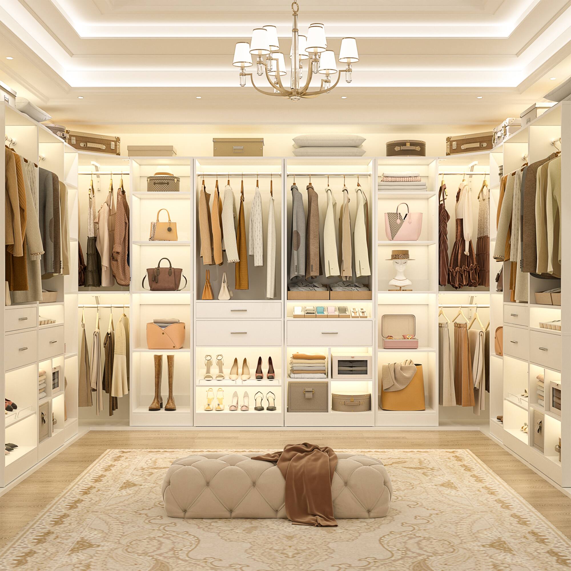 Left. Aheaplus - 89"×39" Freestanding Corner Closet: 500+ Clothes Capacity, 2000 lbs Load, DIY Customizable,Ships in 3-4 Packages - White.