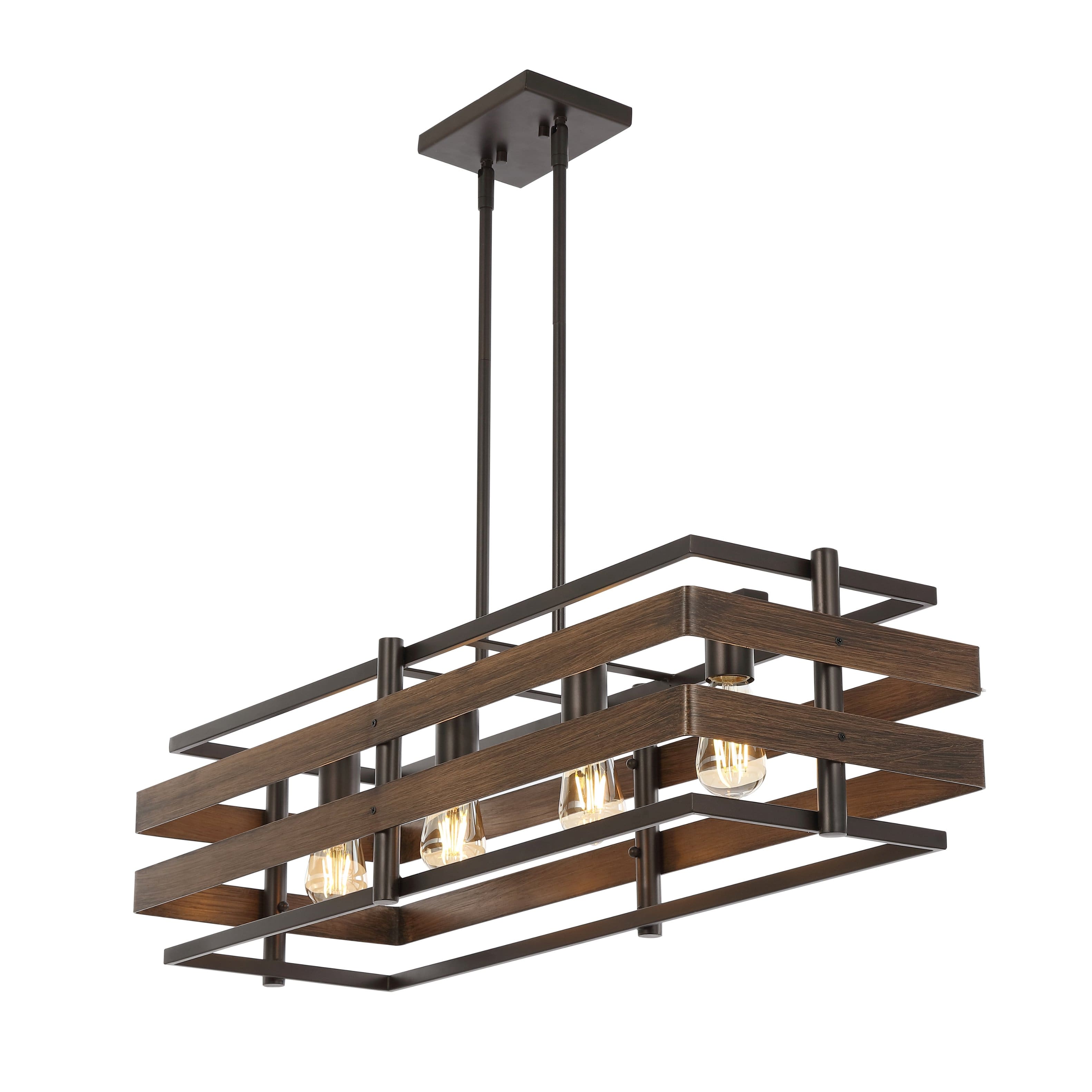 "Jonathan Y - Horizon 34"" 4-Light Rustic Farmhouse Iron Linear LED Pendant, Wood Finished/Oil Rubbed Bronze - Dark Brown/Oil Rubbed Bronze" price history on PriceWatchPro