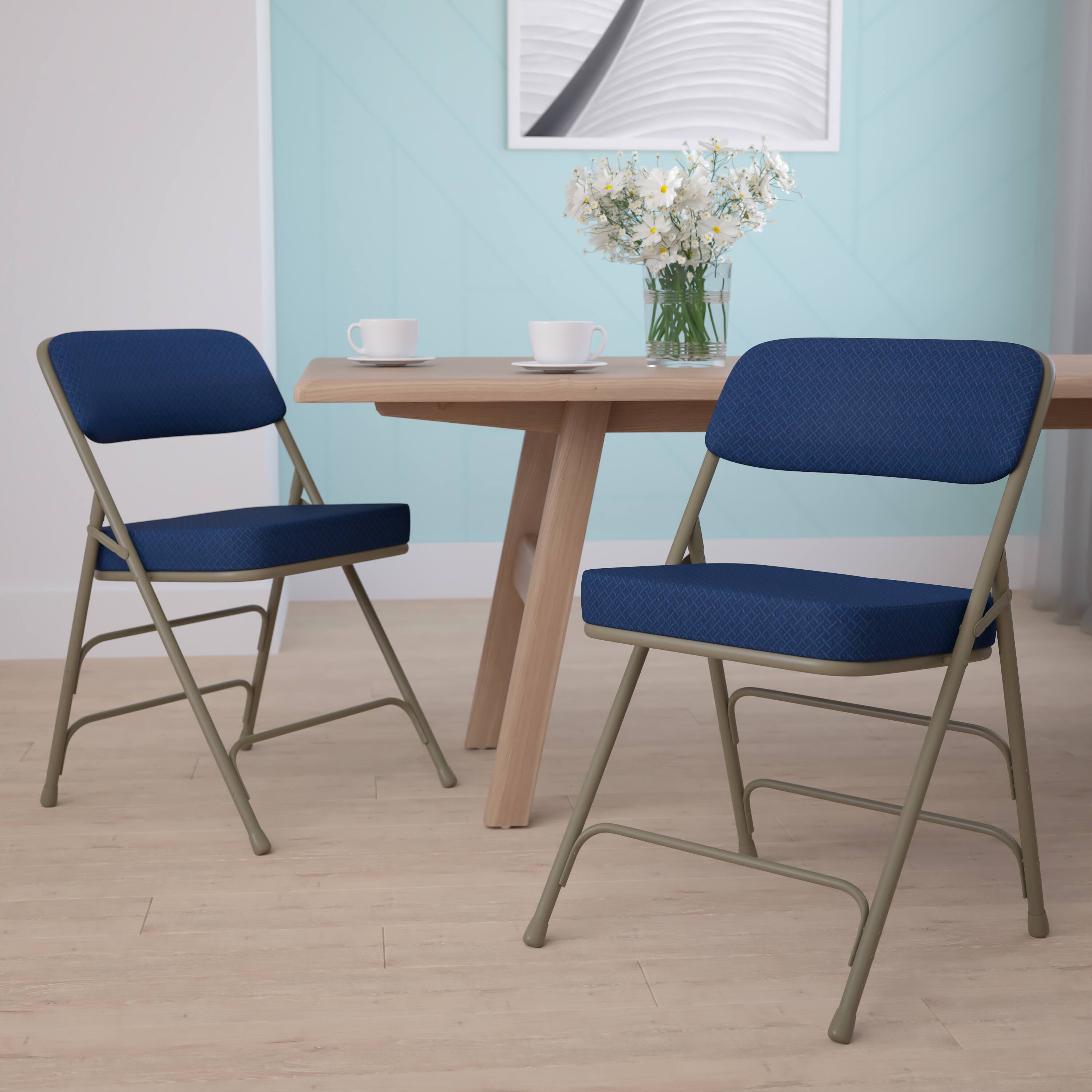 Alt View 2. Emma + Oliver - 2 Pack Home & Office Portable Party Events Fabric Padded Metal Folding Chair - Navy Fabric/Gray Frame.