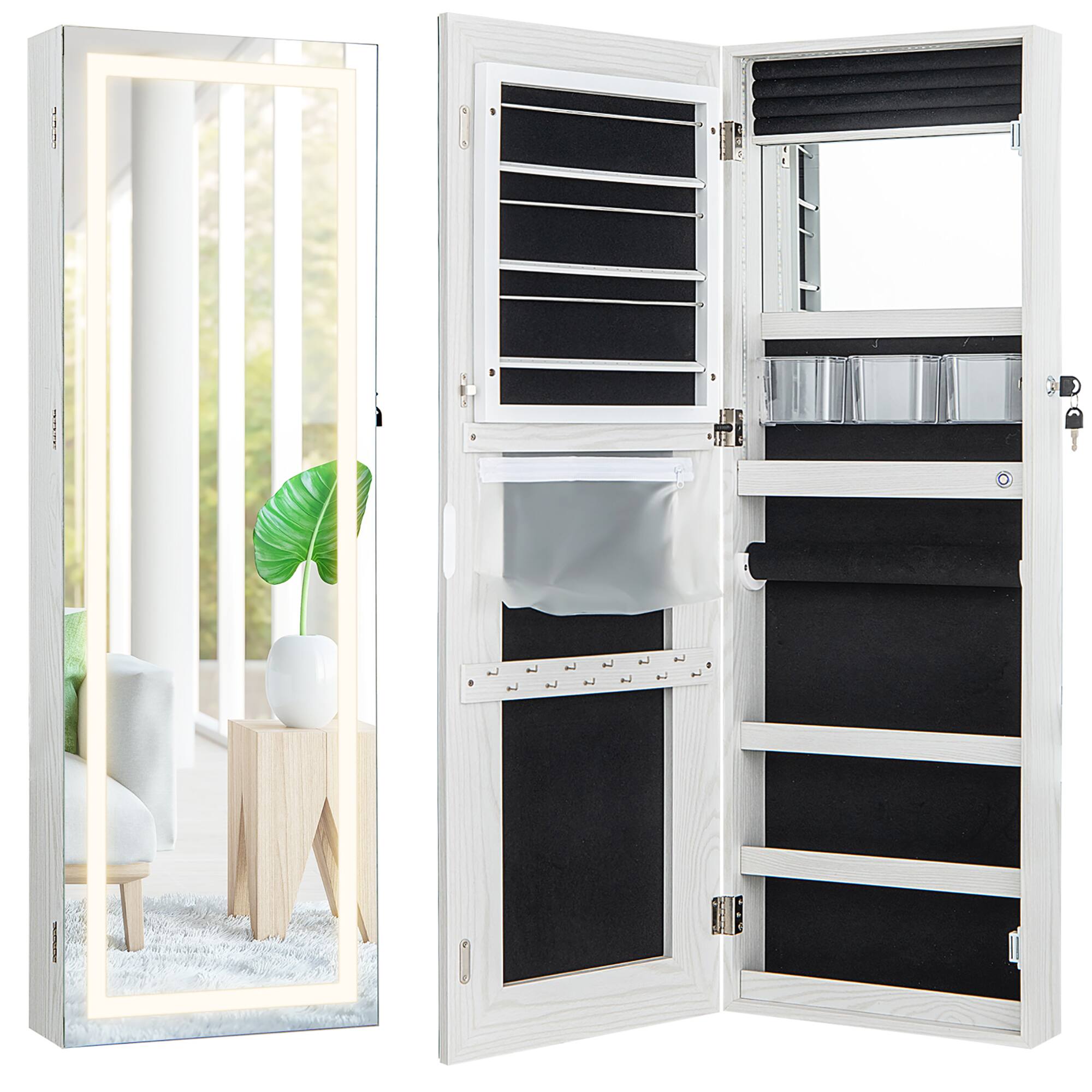 Alt View 9. Gymax - Gymax LED Mirror Jewelry Cabinet Wall/Door Mounted Organizer Armoire w/ 3 Color Light White - White.