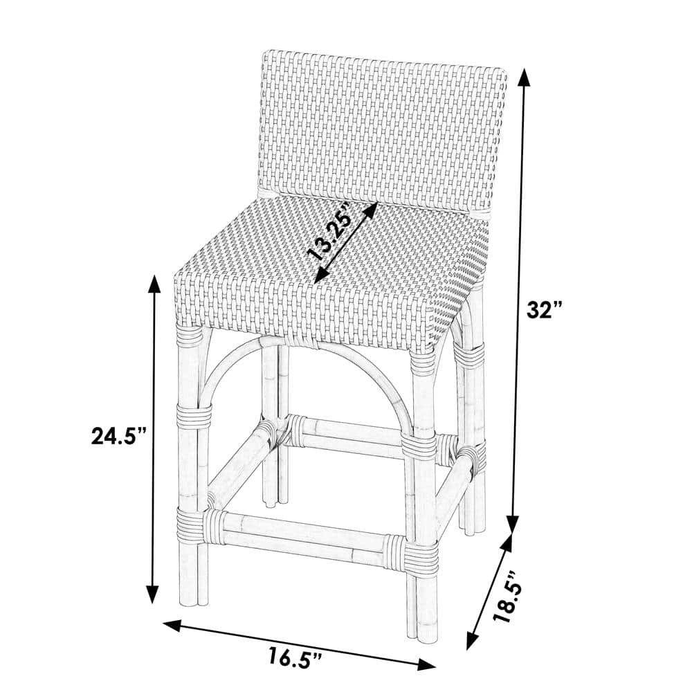 Butler Specialty - Serienna Rectangular Rattan Low Back 24.5" Counter Stool - Gray And White