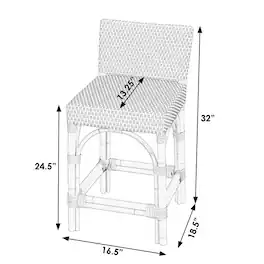 Butler Specialty - Serienna Rectangular Rattan Low Back 24.5" Counter Stool - Black And White