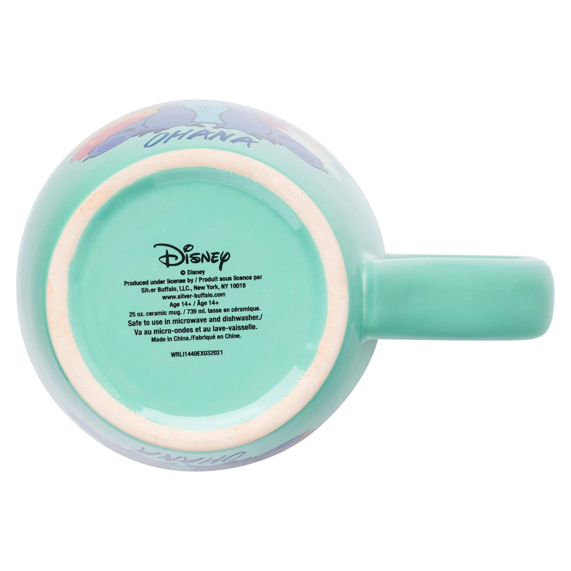 OHANA

Disney  
Produced under license by / Produit sous licence par  
Silver Buffalo, LLC. New York, NY 10018  
www.silver-buffalo.com  
Age 14+ / Age 14+  
25 oz ceramic mug / Tasse en céramique 739 ml  
Safe to use in microwave and dishwasher / Va au micro-ondes et au lave-vaisselle  
Made in China / Fabriqué en Chine  
WRLL1440EX032021