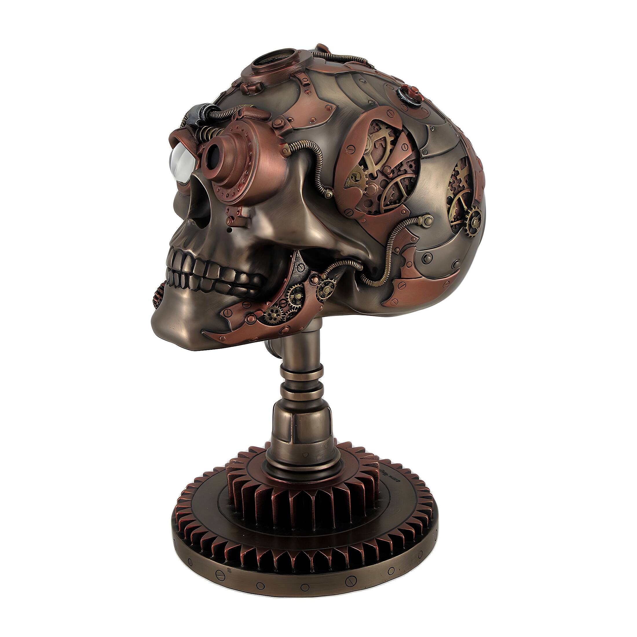 Alt View 1. Veronese Design - Bronze / Copper Finished Steampunk Skull Statue - Gear Base - Copper.